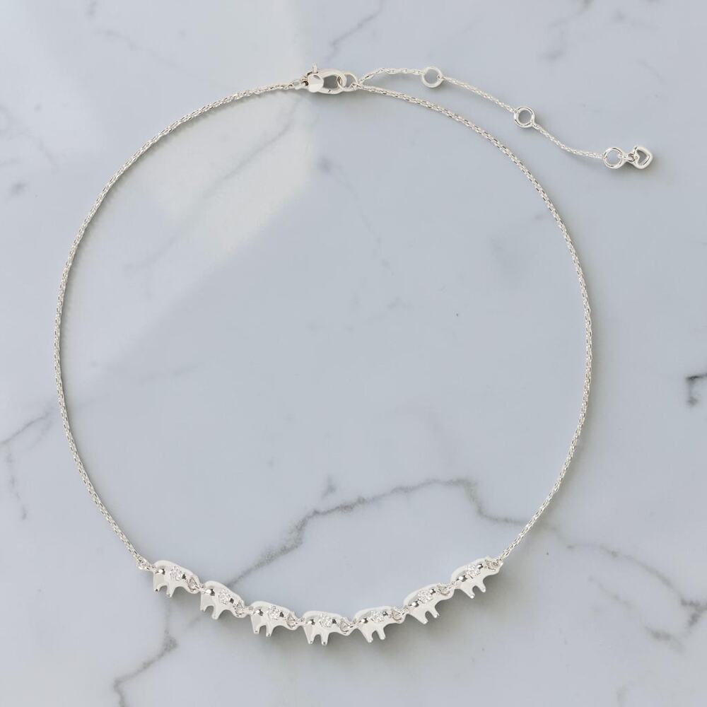NWT Kate Spade Precious Elephant Station Necklace Silver Bib Collar KI013